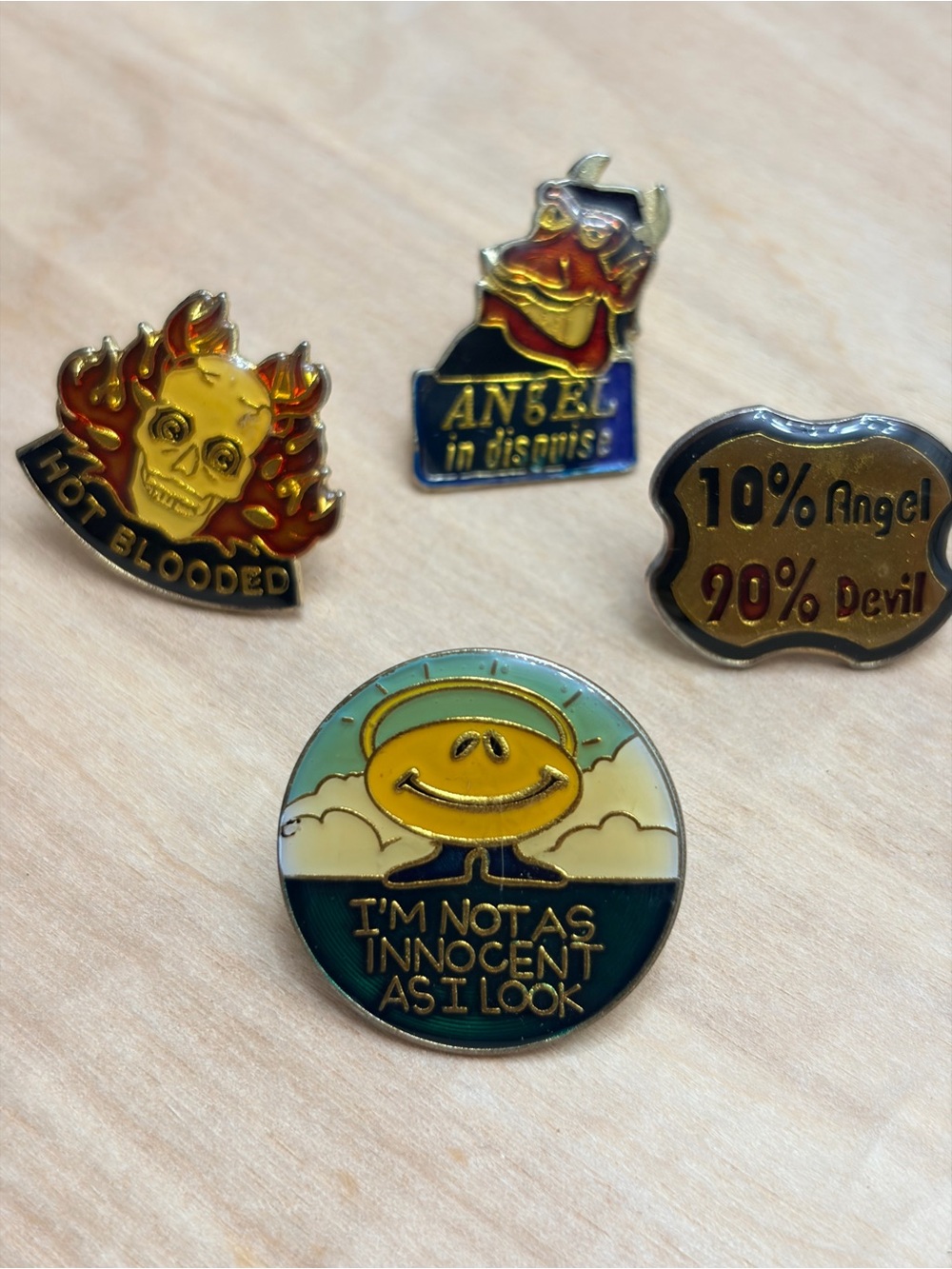 American Gag Bag Enamel Pin Lot — Smiley Angel & Devil Quotes